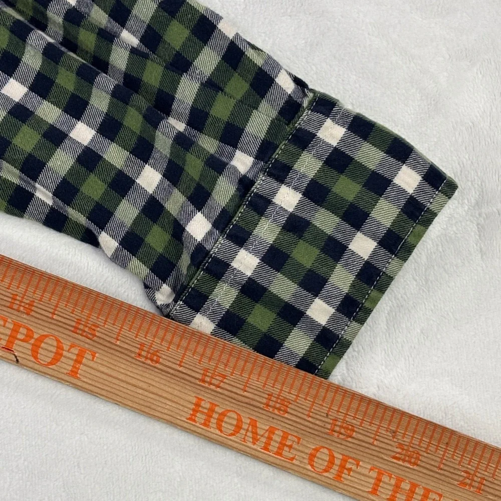Banana Republic Mens Grant Fit Luxe Flannel Gingham Shirt Green Navy Size Large